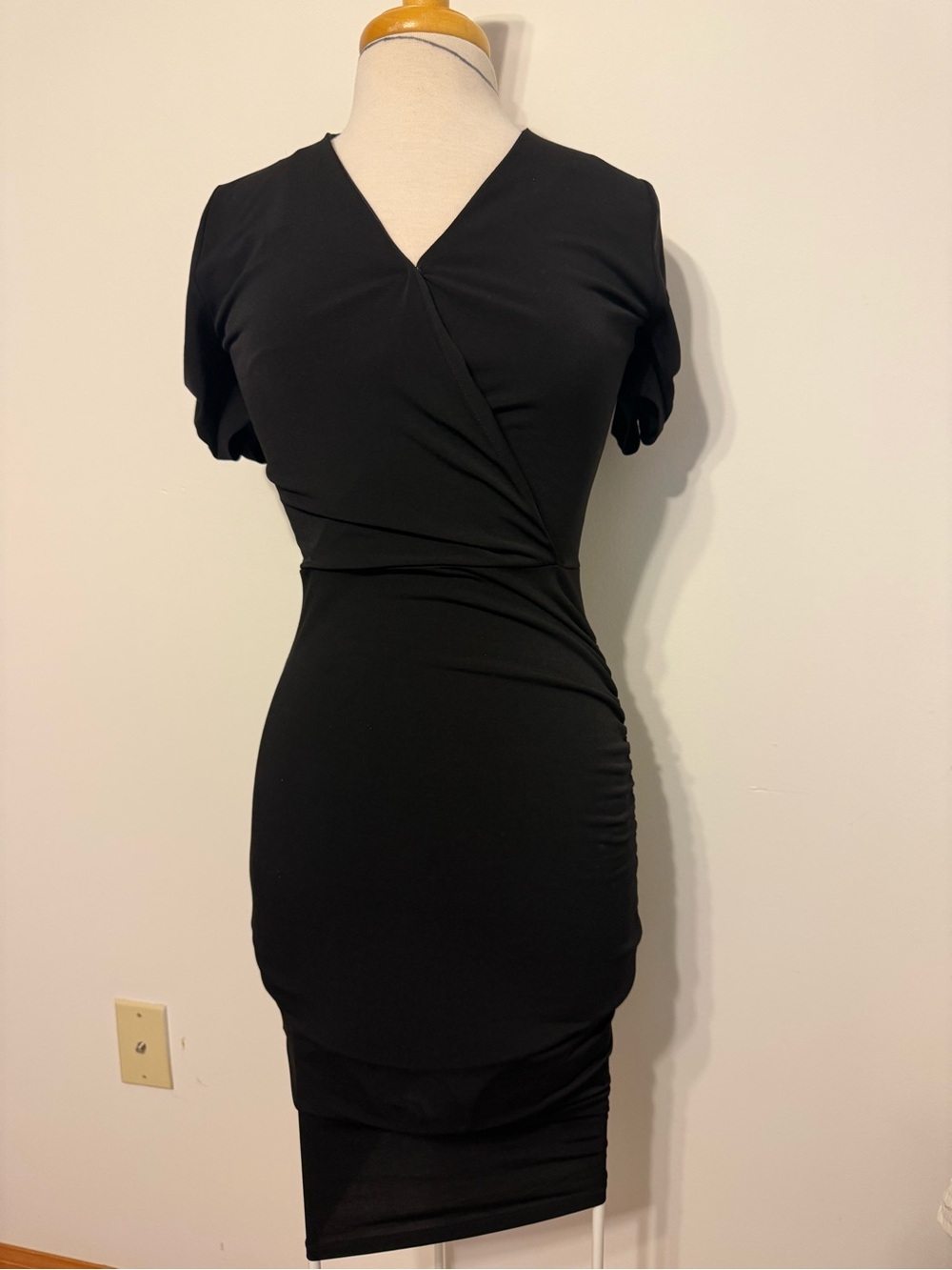 Michael Kors Black Ruched Wrap-Front Mini Dress